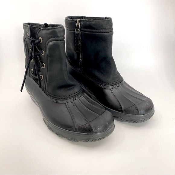 Sperry Shoes - Sperry Saltwater Wedge Black Leather Quarter Duck Boots Color Black SZ 7